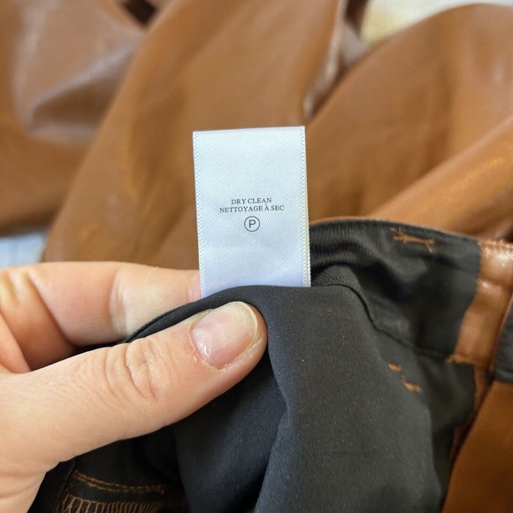 $395 A.L.C‎ Women's Cognac Freddie Faux Unlined Logo Vegan Leather Pant Size 8 - Picture 6 of 9